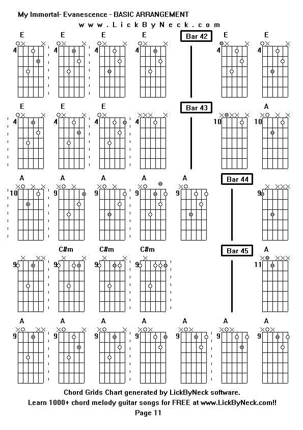 Chord Grids Chart of chord melody fingerstyle guitar song-My Immortal- Evanescence - BASIC ARRANGEMENT,generated by LickByNeck software.